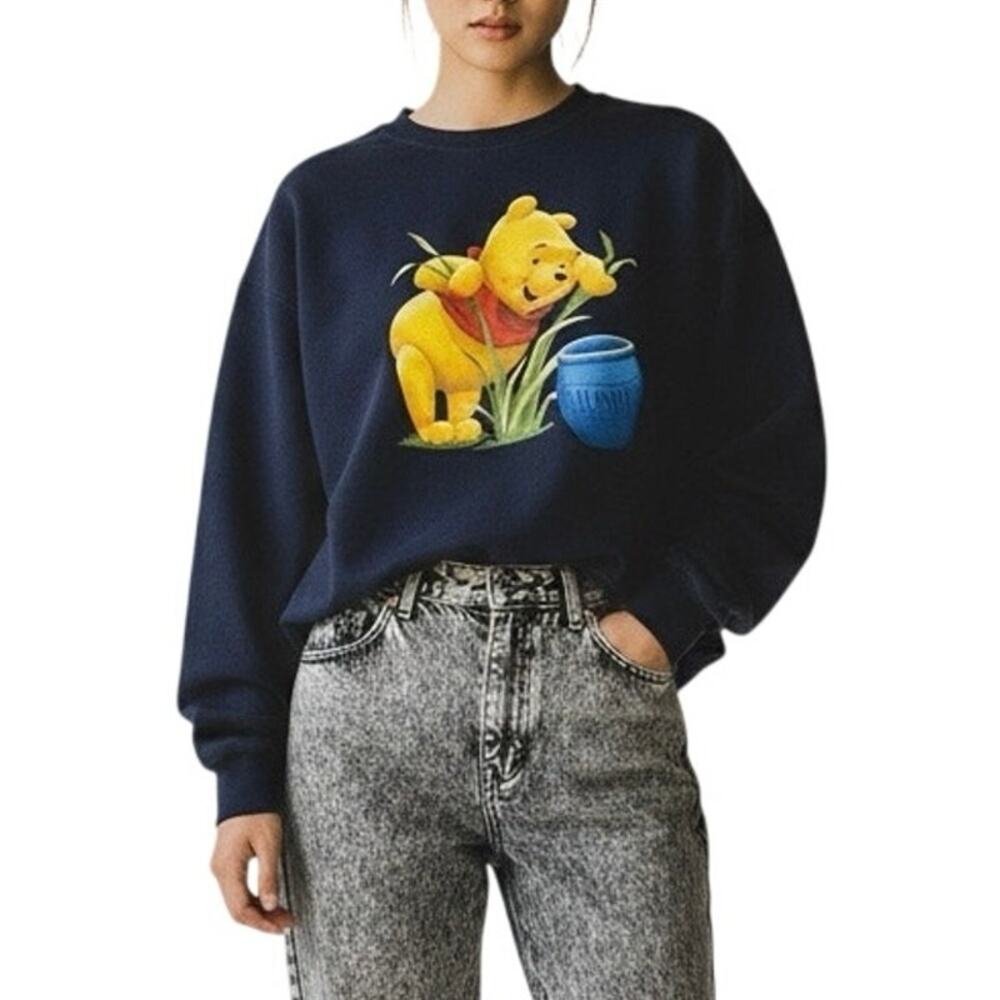 Vintage 90s Y2K Disney Pooh Navy Crewneck Sweatshirt Cottagecore Graphic XL - Picture 2 of 16